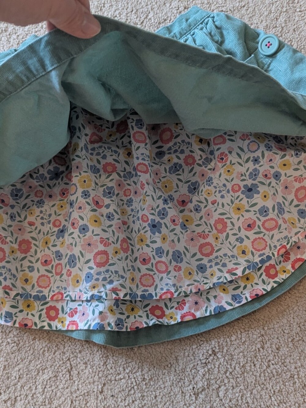 Mini Boden Teal Corduroy Skirt with Pink Piping - Picture 2 of 3